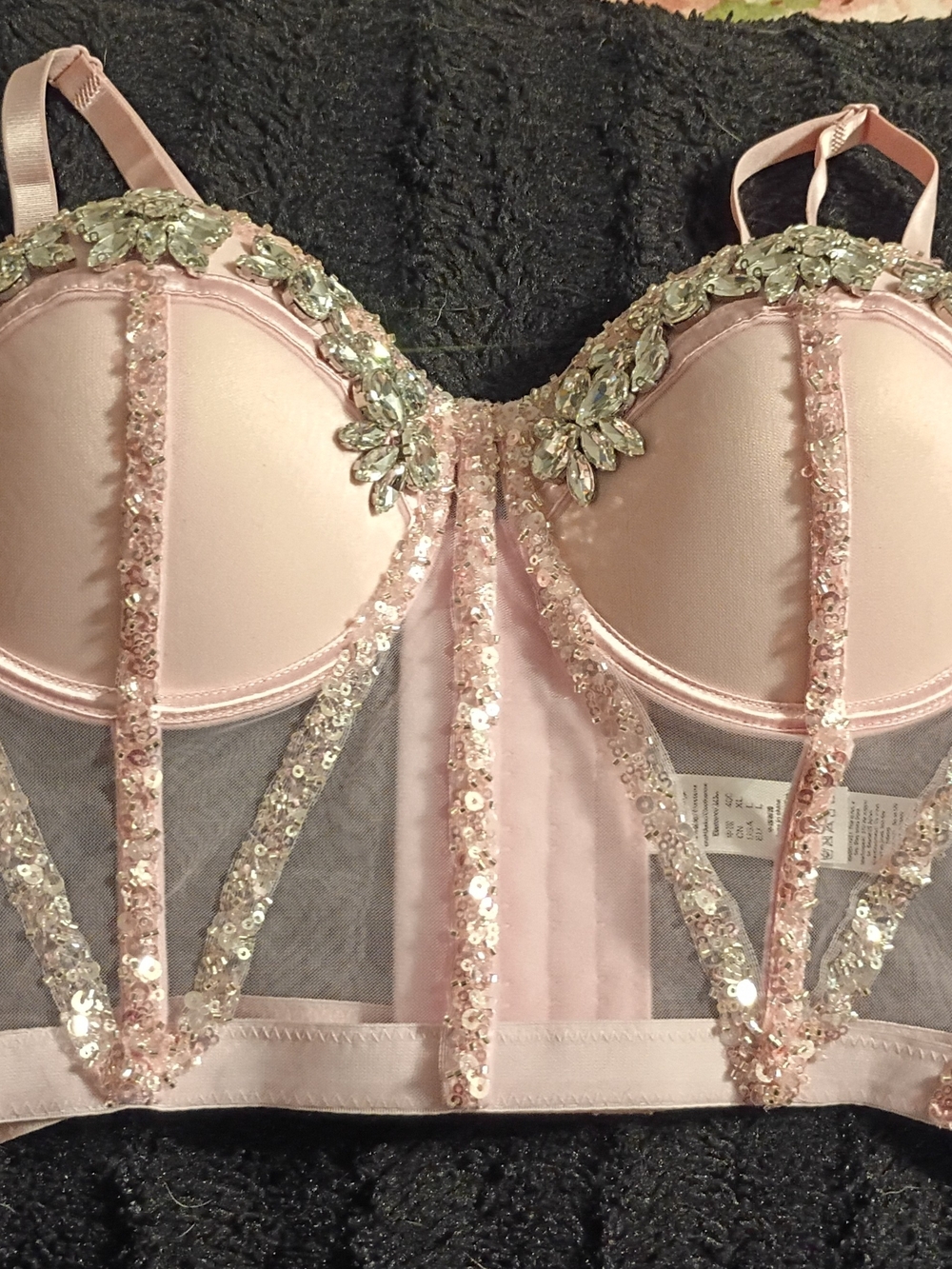 Embellished Light Pink Longline Bustier Bra